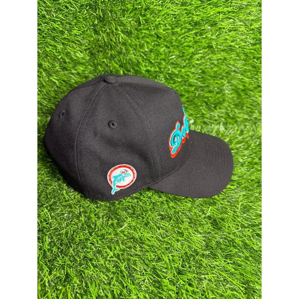 Miami Dolphins New Era 9FIFTY Snapback Hat Cap Black Teal Orange Script Logo NFL